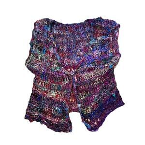 Vintage Handmade Silk Mix Multicolor Sheet Sleeveless Jacket boho Vest Size L